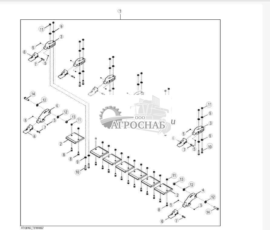 Комплект для переоборудования зубьев ковша с сегментами для ковша шириной 100 дюймов (254 см) 